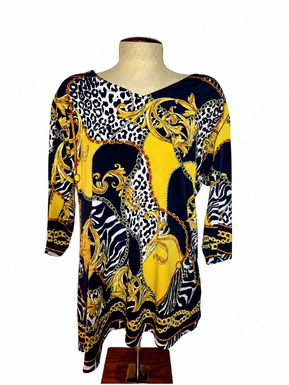 Joseph Ribkoff Black & Yellow Baroque Chain Print Tunic 003